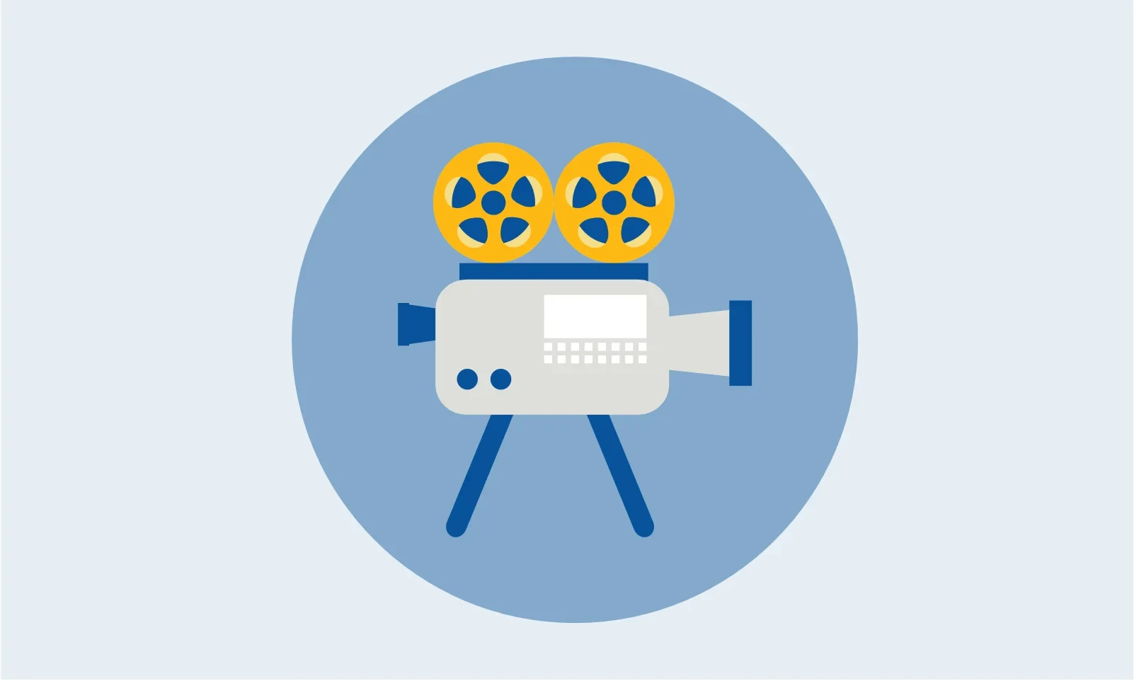 Grafik: Eine Filmkamera auf blauem Kreis