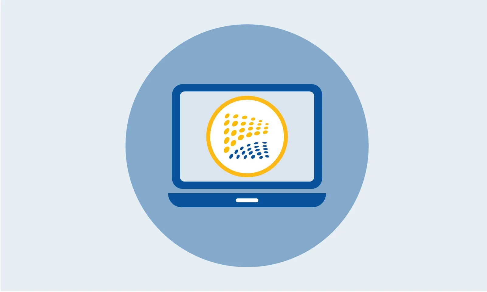 Grafik: Geöffneter Laptop mit dem eCampus-Logo auf dem Bildschirm, auf blauem Kreis