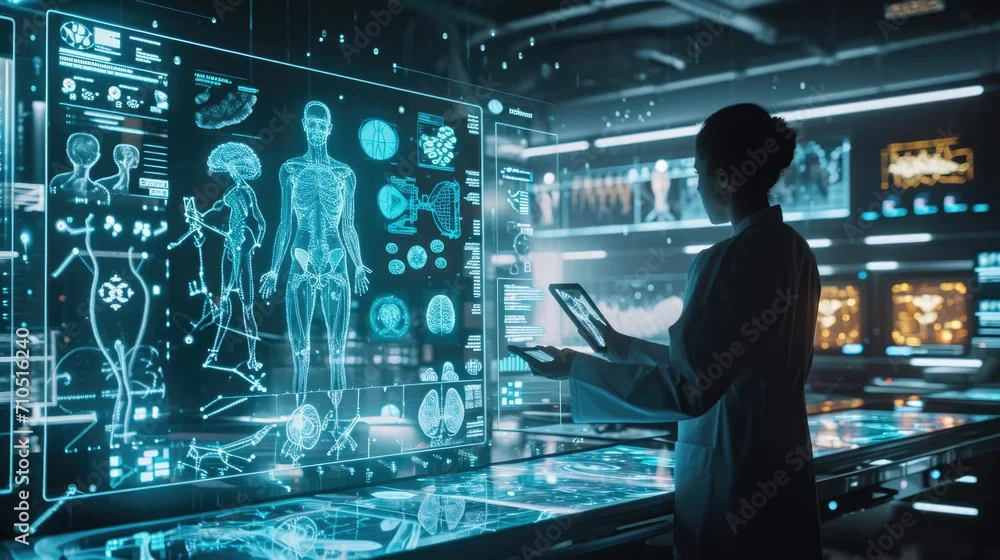 Eine Wissenschaftlerin und ein Wissenschaftler arbeiten hinter einer Glasfassade und mischen Chemikalien mit Großgeräten.