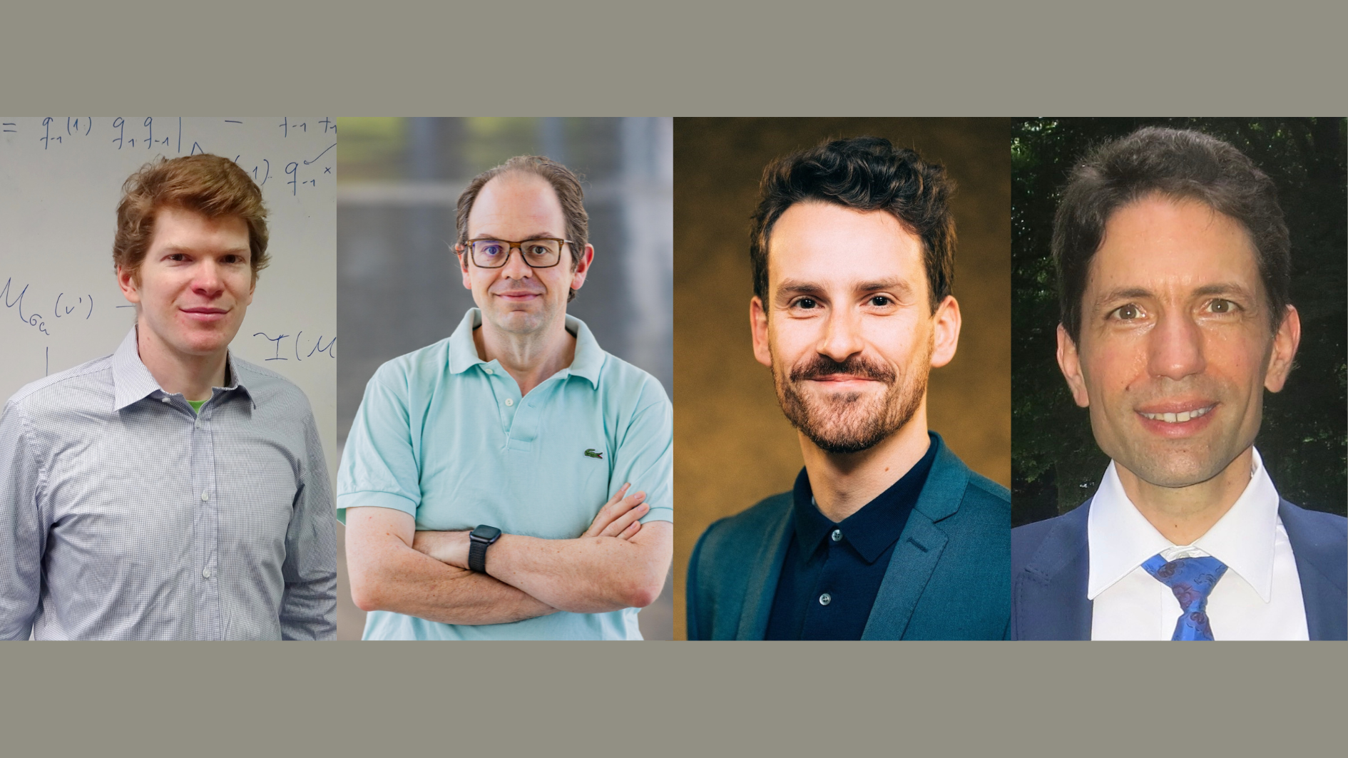 Vier Wissenschaftler der Uni Bonn erhalten einen ERC Grant: Prof. Dr. Georg Oberdieck, Prof. Dr. Claude Duhr,  Dr. Julian Schmitt, Prof. Dr. Valentin Blomer (v.l.n.r.)