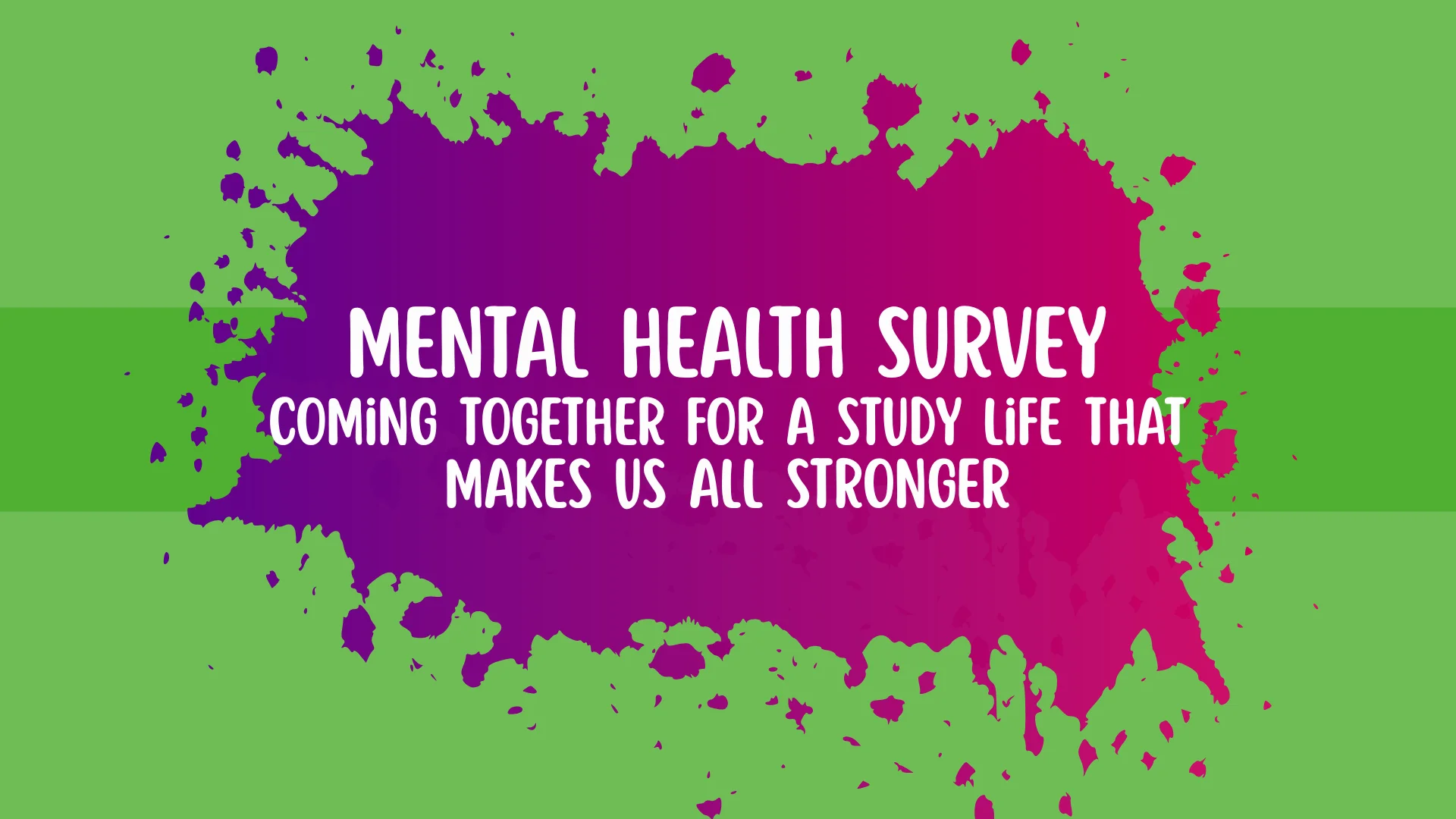 Picture of an ink pattern in front of a green background with the words "Mental Health Survey - coming together for a study life that makes us all stronger