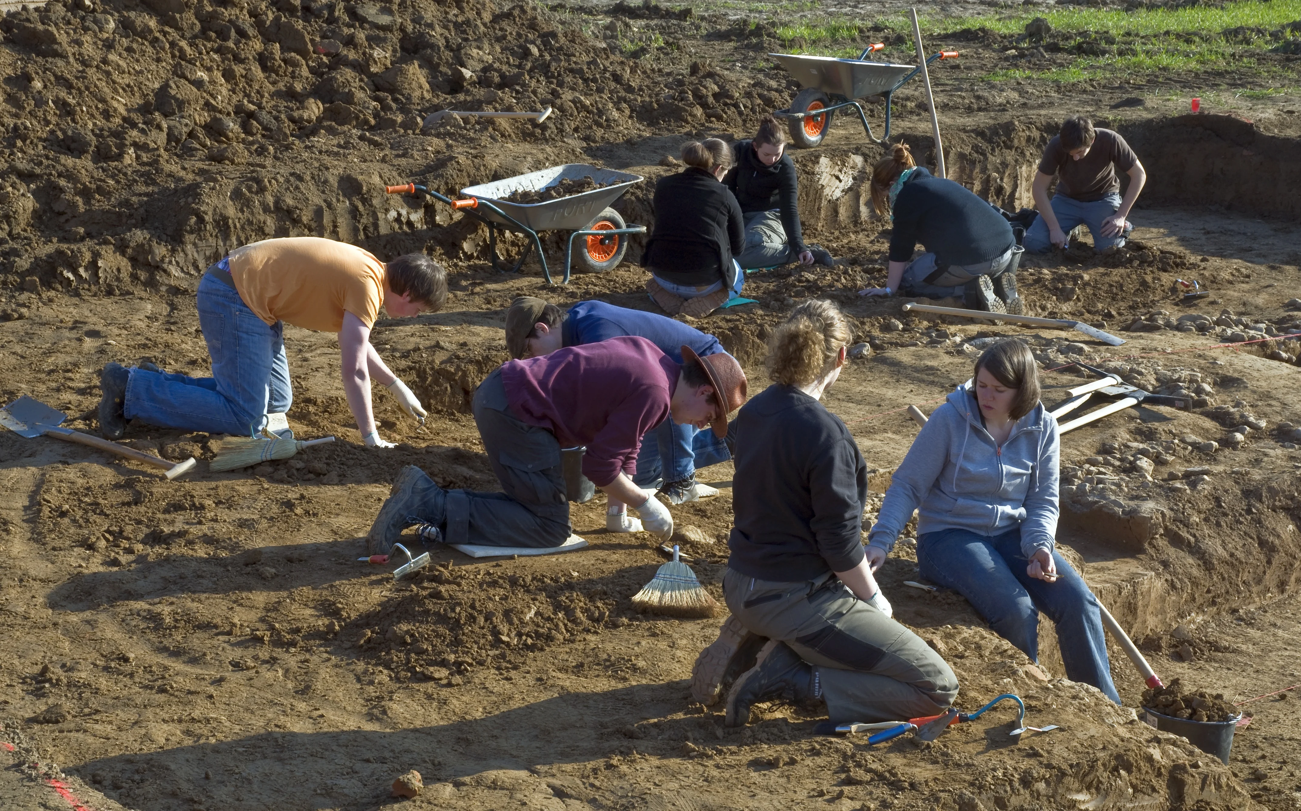 Studenten legen vorsichtig