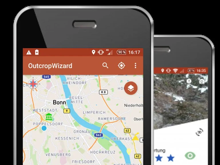Die App OutcropWizard weist auf dem Smartphone