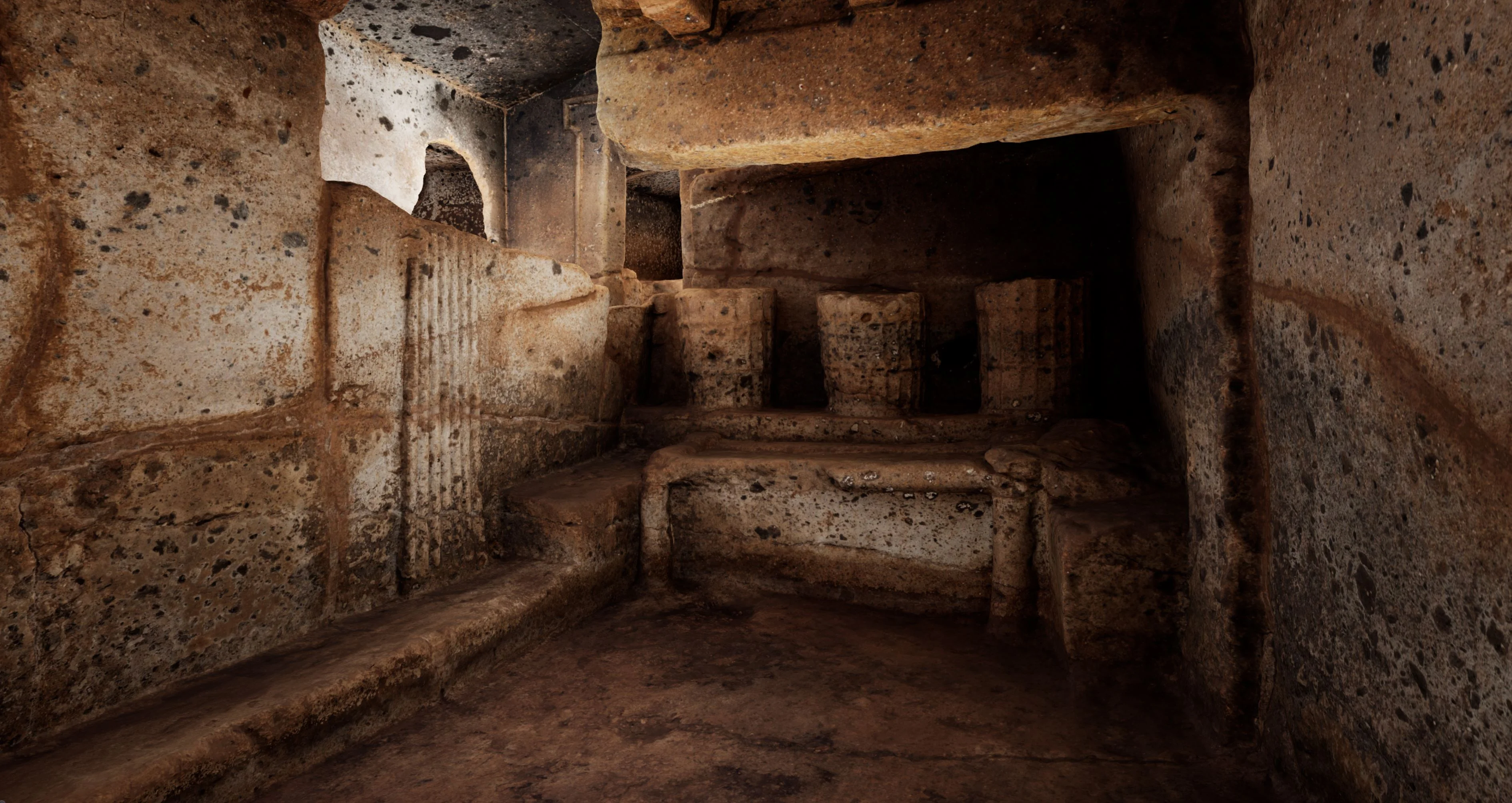 Screenshot showing a virtual model of a burial chamber from the Necropolis of Monte Abatone in Cerveteri