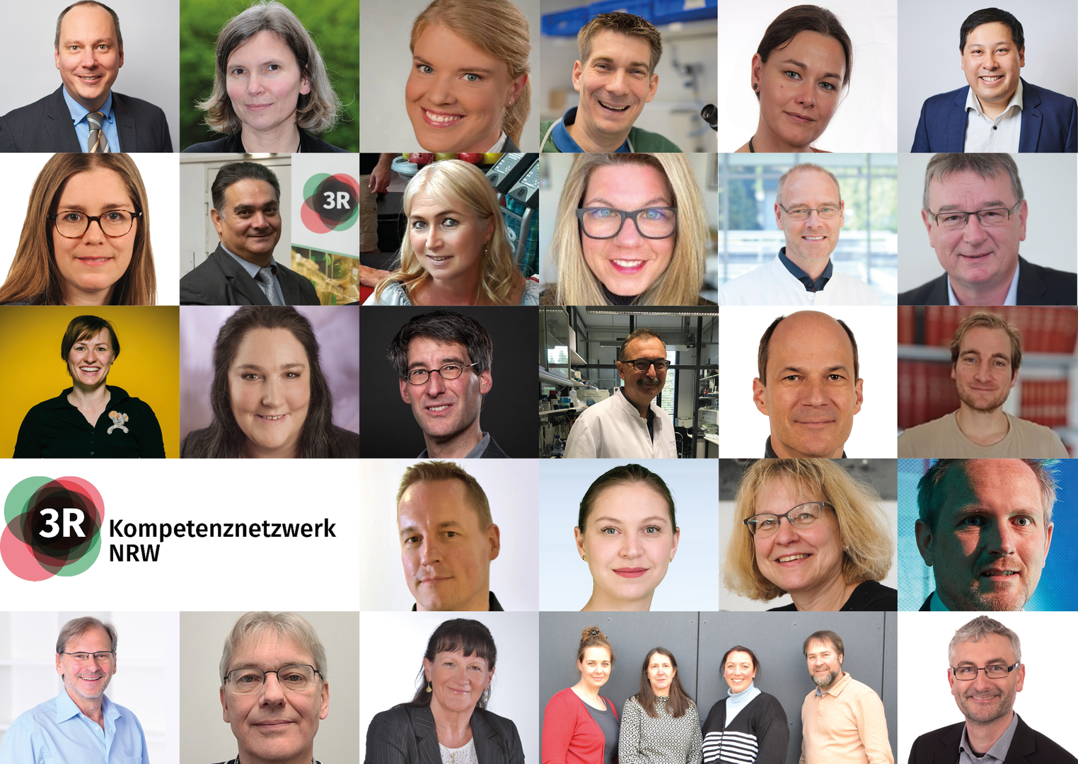 Photo collage showing researchers and other members of the 3R Competence Network NRW produced on the occasion of World Day for Laboratory Animals.