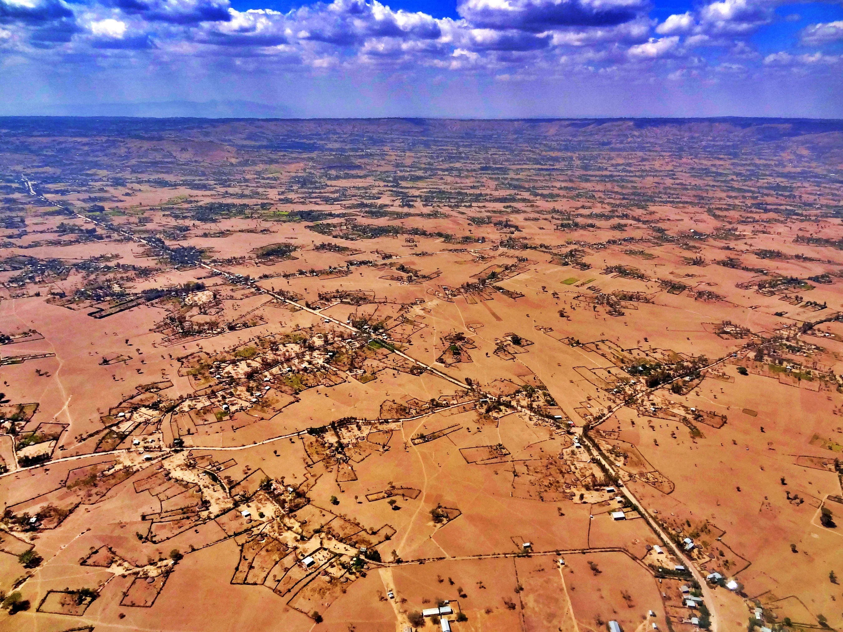 Aerial shot of a rural part of Ethiopia: