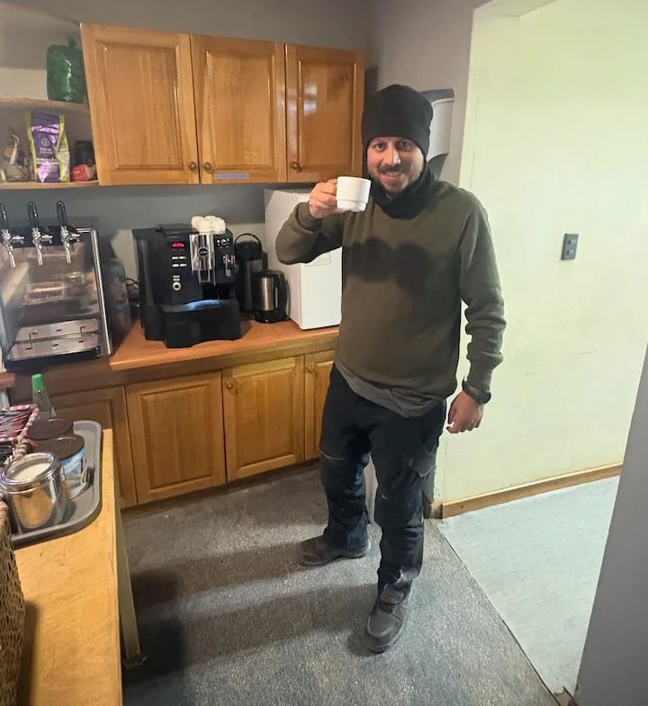 Christos Karoumpis drinking coffee