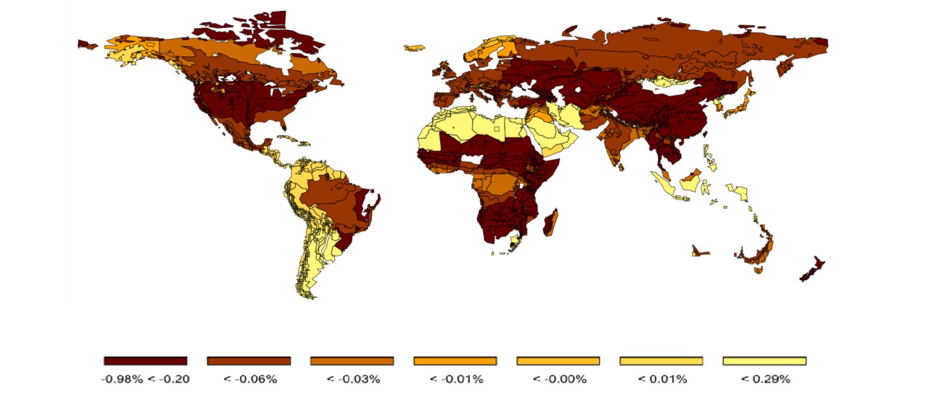 The figure shows the predicted decline in forested areas across the world