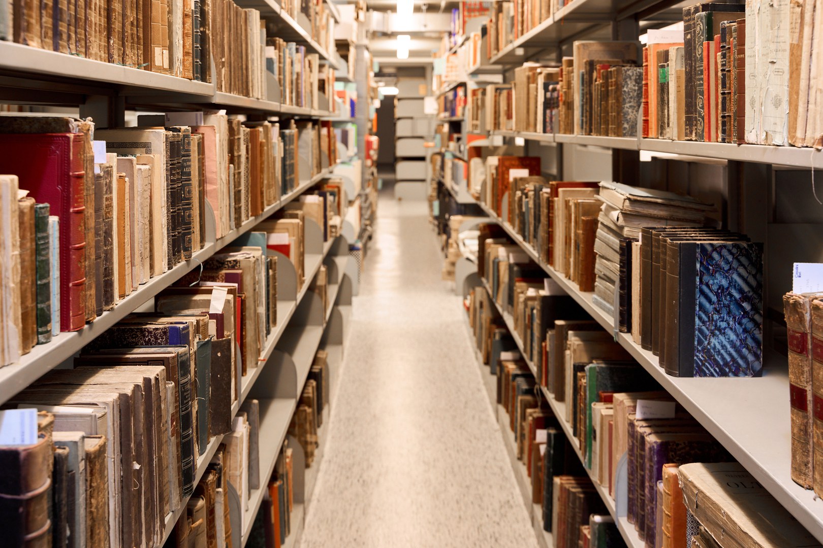 Several hundred shelf meters are taken up by the books in the basement of the ULB
